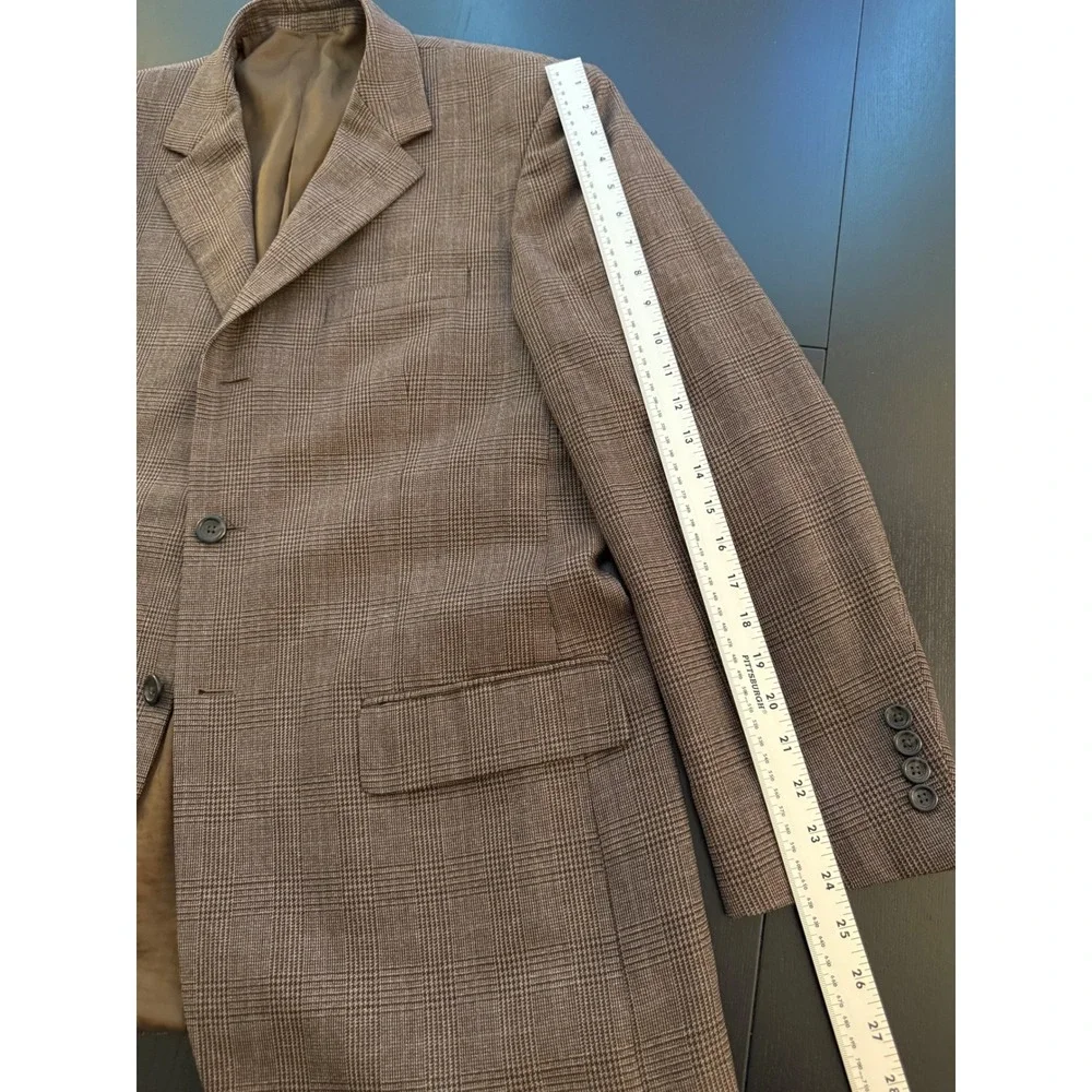 Linea Uomo Glen Check Sport Coat Mens 42R Brown Wool Three-Button‎ Blazer Jacket